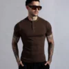 Henley Manga Corta Marrón - Rsident