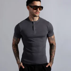Henley Manga Corta Charcol - Rsident