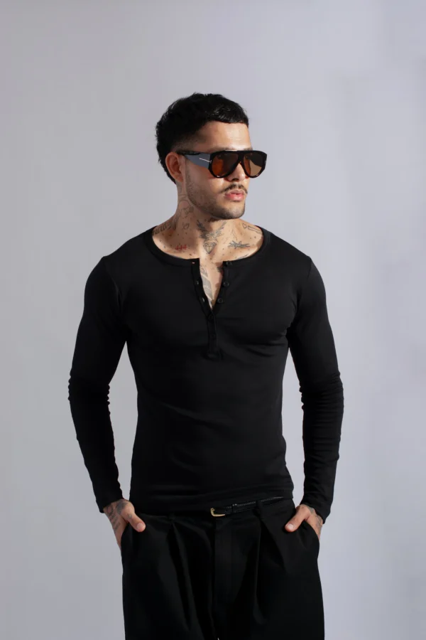 Henley Manga Larga Negro - Rsident