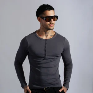 Henley Manga Larga Charcol - Rsident