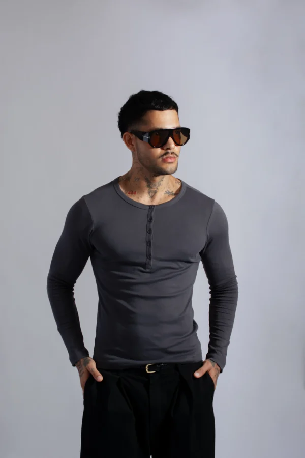 Henley Manga Larga Charcol - Rsident